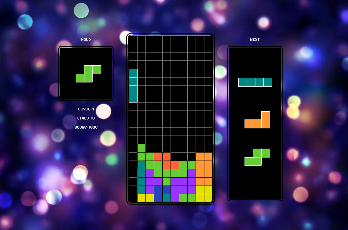 Tetris board in the middle of a game.